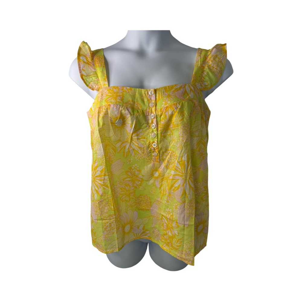 Womens ModCloth Multi Color Floral Sleeveless Tank Ruffle Cap Size L NWT